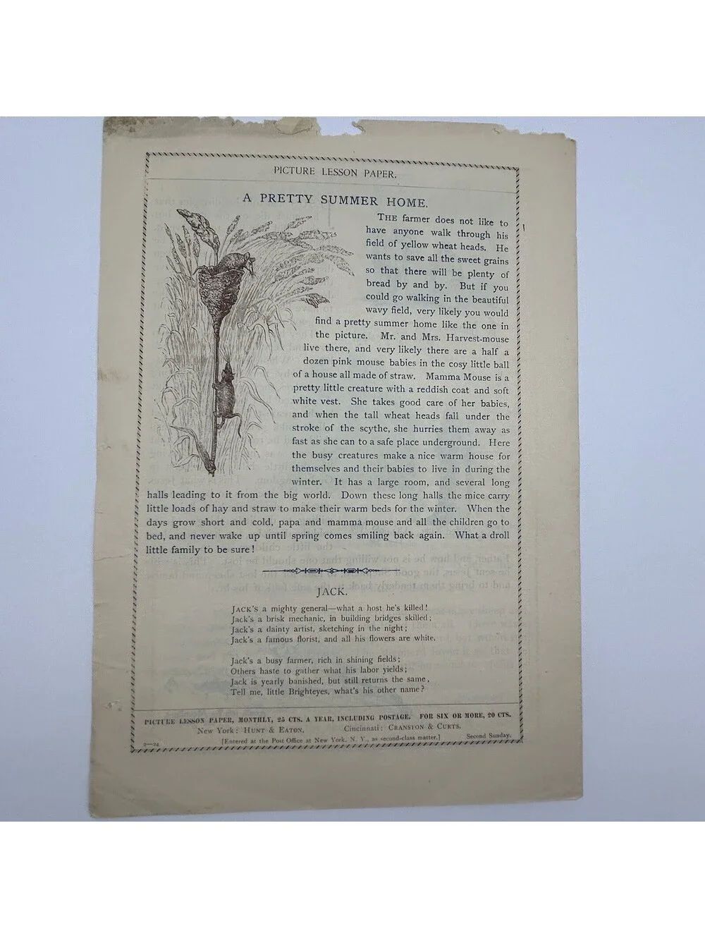 Antique 1895 Picture Lesson Paper Polly & Patsy Cockatoo Parrot Ephemera     C19